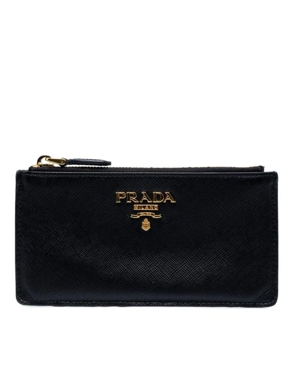 Prada Saffiano Fragment Case Coin Purse Black Leather
